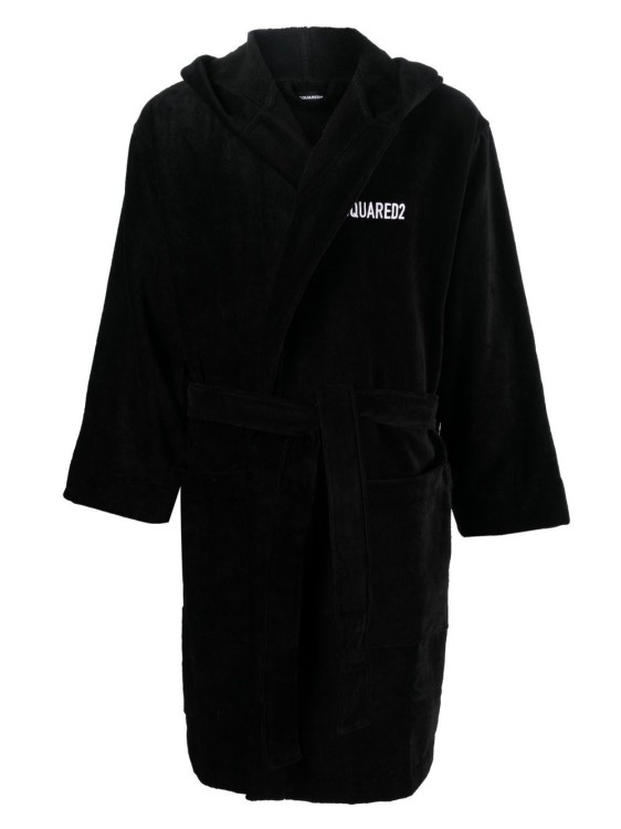 Dsquared2 Terry Cottton Bathrobe With Belt And Logo In Black