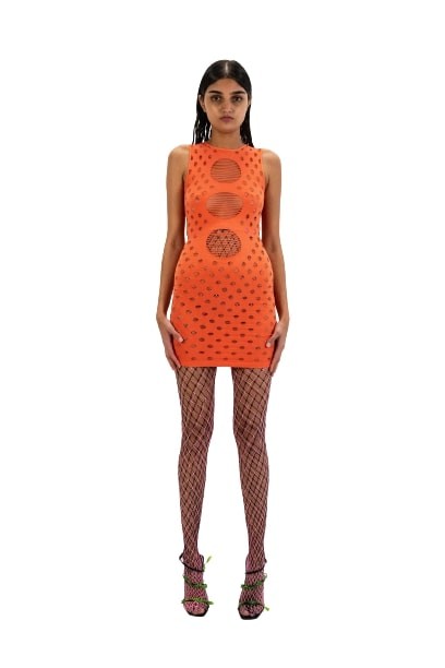 Shop Maisie Wilen Perforated Minidress In Orange