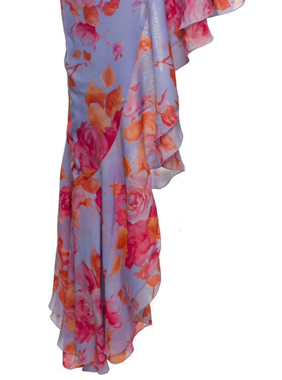 Shop Andamane Asymmetric Halerneck Dress With Floral Print In Multicolored Viscose In Pink