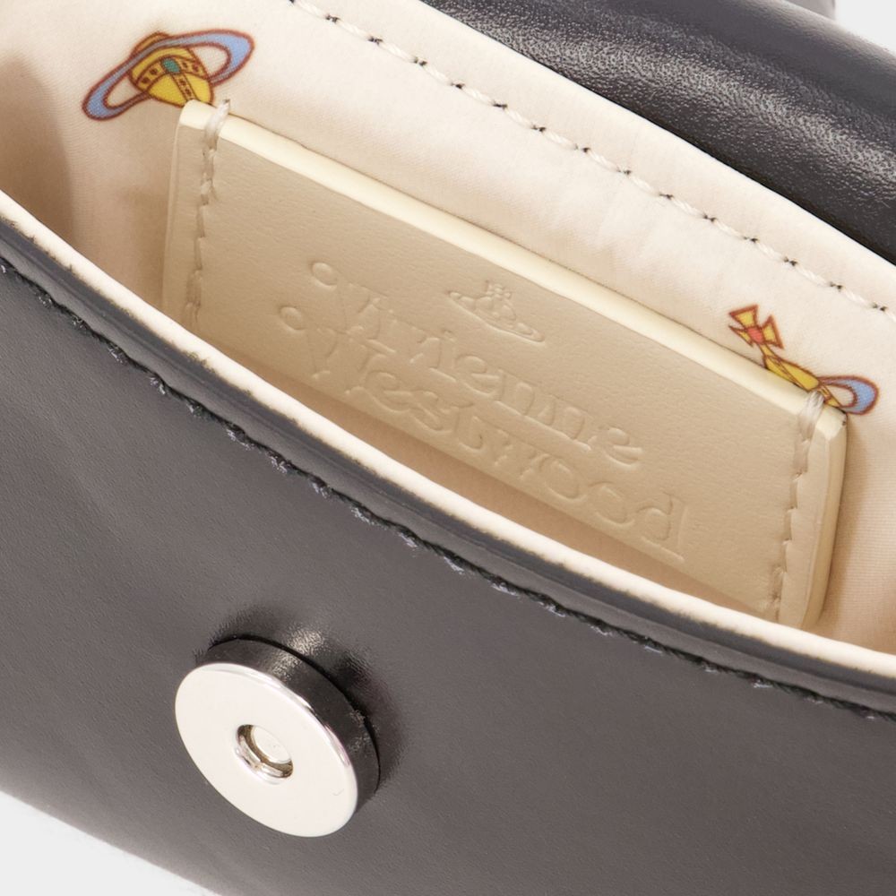 Vivienne Westwood Mini Courtney Black Leather Wallet On Chain For Women Ss24 In Black
