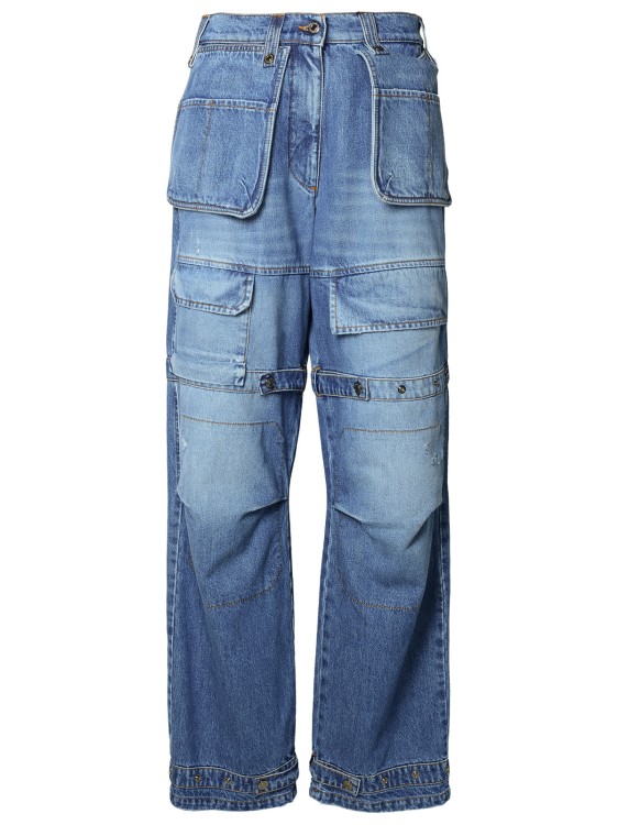 Shop Msgm Blue Cotton Blend Cargo Jeans