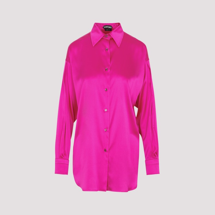 Shop Tom Ford Hot Pink Stretch Silk Satin Shirt