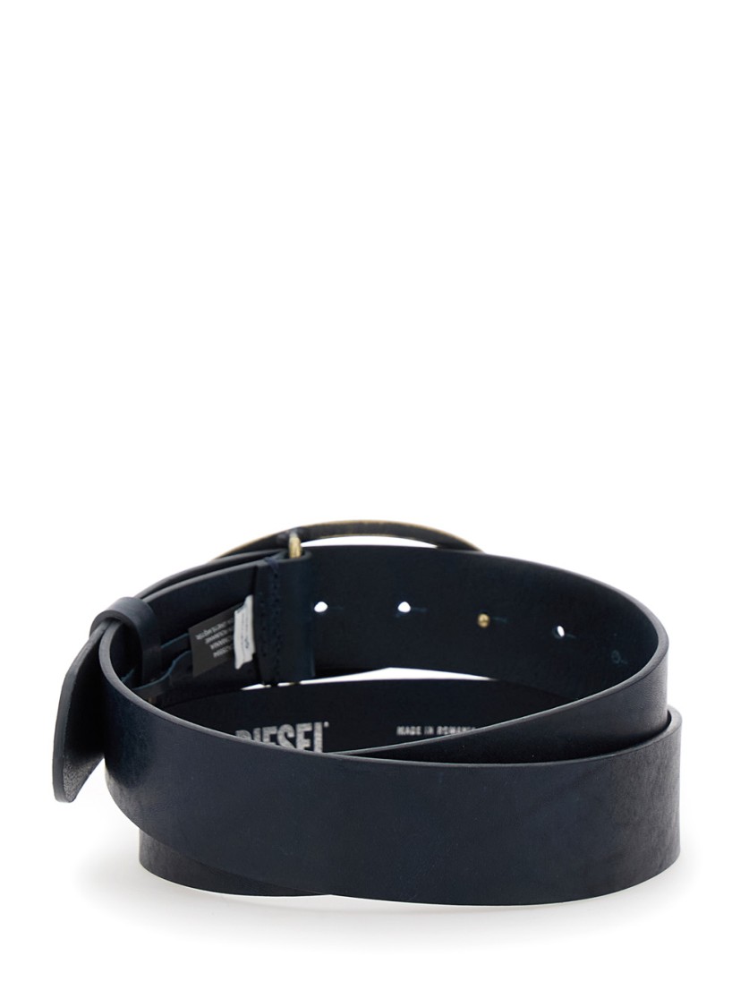 Diesel 'b-1dr' Black Belt With Oval D Buckle In Leather Man In Black