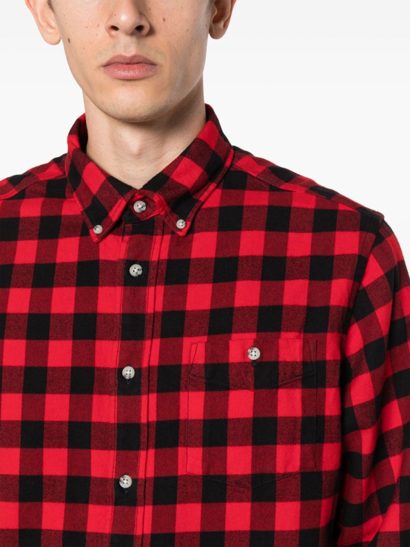 Woolrich Classic Checkered Cotton Shirt With Button-down Collar And Chest Pocket In Red