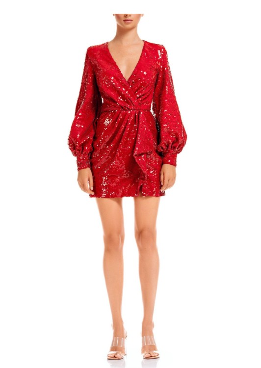 Shop Amen Red Sequined Mini Dress