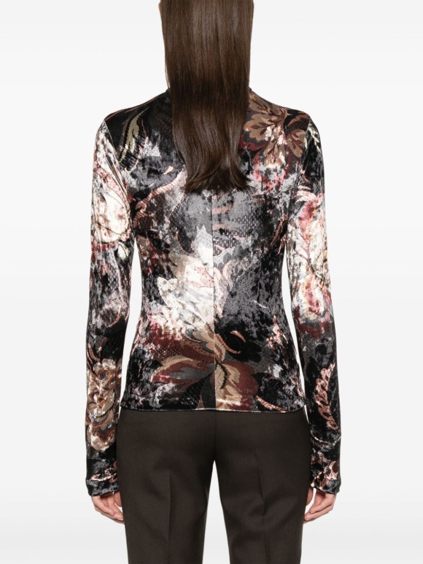 Shop Etro Elegant Velvet Floral Top With High Neck And Long Sleeves In Multicolor