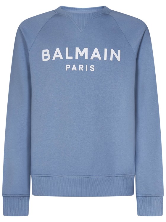 Balmain Logo-print Organic-cotton Sweatshirt In Blue