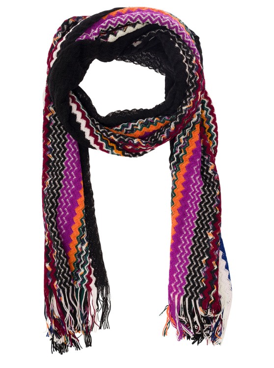 Shop Missoni Multicolor Scarf With Zigzag Motif And Fringed Hem In Wool Blend