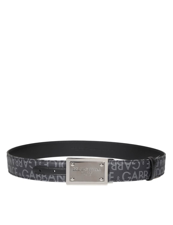 Shop Dolce & Gabbana Jacquard Fabric Belt With Metal Dg Plate In Black