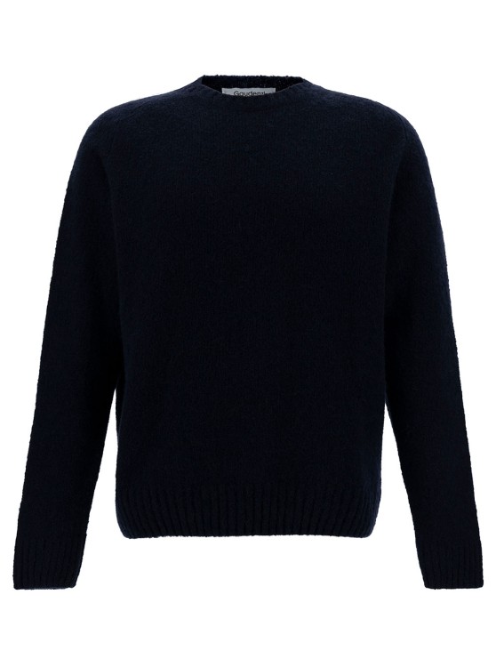 Gaudenzi Blue Crewneck Sweater With Ribbed Trims In Alpaca And Wool In Black
