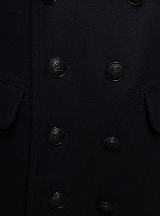 Shop Dsquared2 Black Coat With Double-breasted Fastening And Branded Buttons In Wool