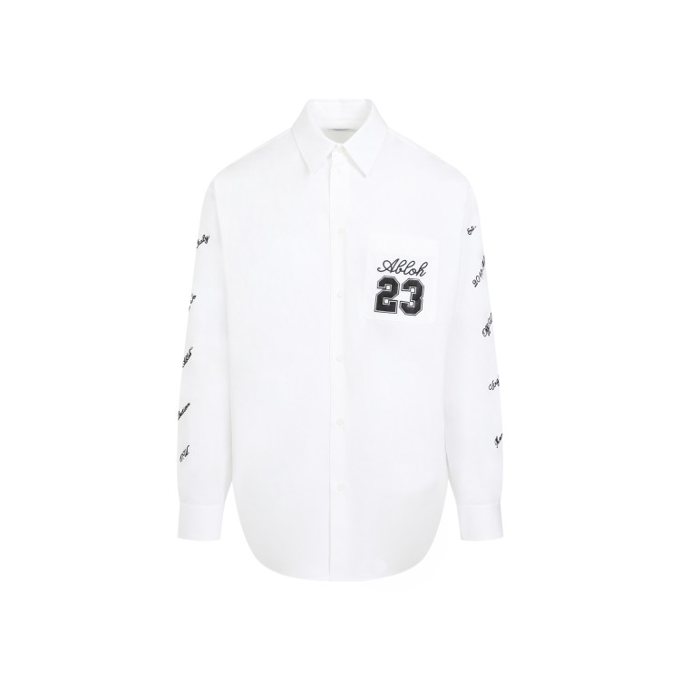 Shop Off-white 23 Logo Heavycot White Black Cotton Overshirt