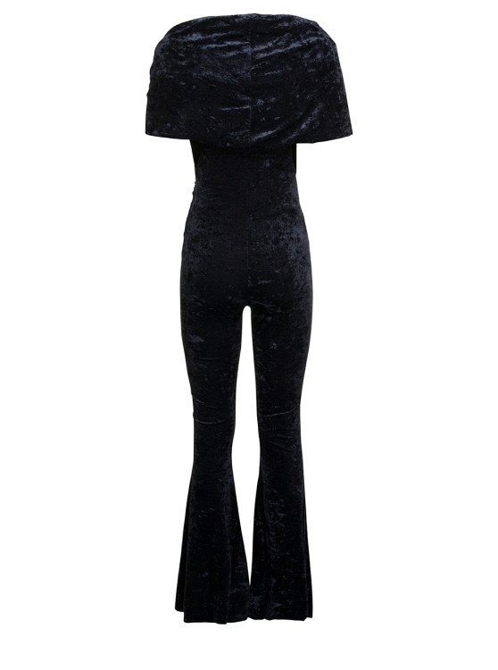 Shop Andamane Naomi' Blue Hooded Flared Jumpsuit In Crushed Velvet In Black