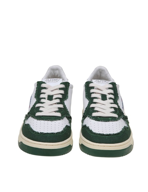 Shop Autry Sneakers In White And Green Leather And Canvas In Grey