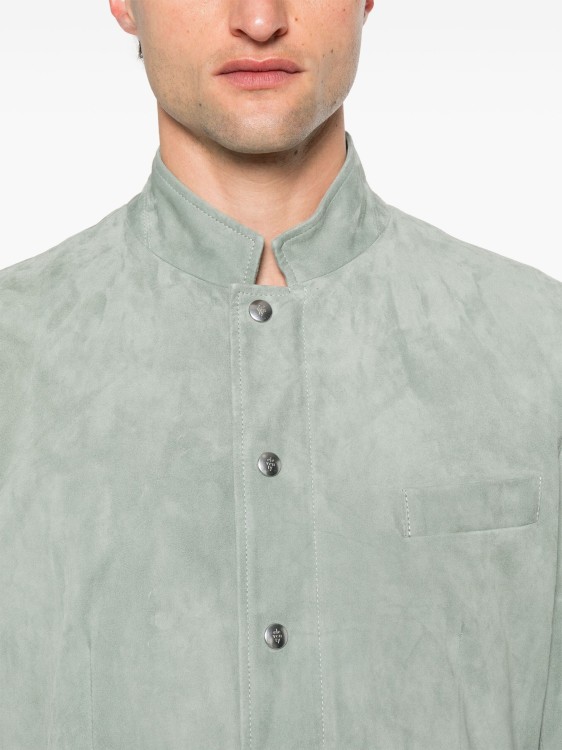 Shop Eleventy Green Buttoned Suede Jacket