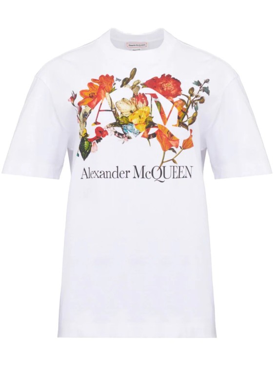 Shop Alexander Mcqueen Dutch Flower T -shirt White/multicolor Logo