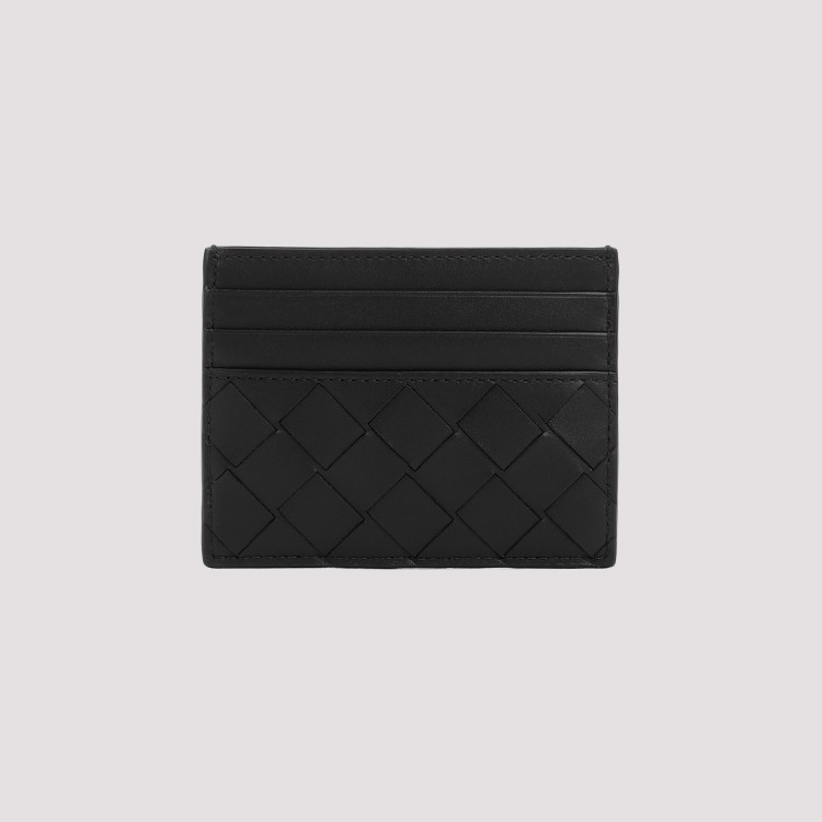 Shop Bottega Veneta Intrecciato Black And Silver Calf Leather Credit Card Case