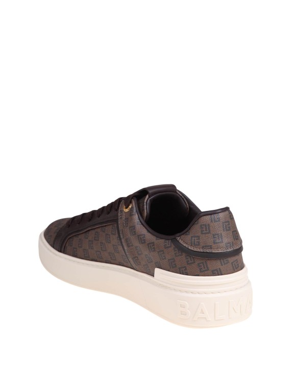 Shop Balmain B-court Sneakers In Monogram Leather In Grey