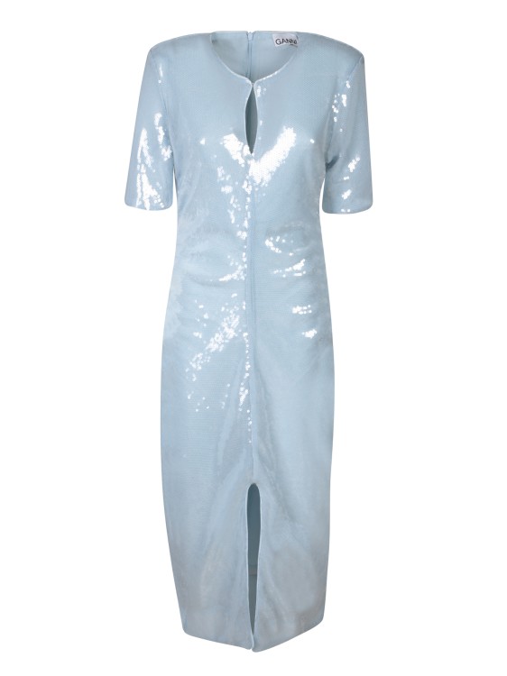 Ganni Ice Blue Sequins Short Sleeve Midi Dress In Blue