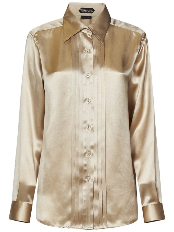 Shop Tom Ford Fluid Raw White Silk Charmeuse Shirt In Neutrals
