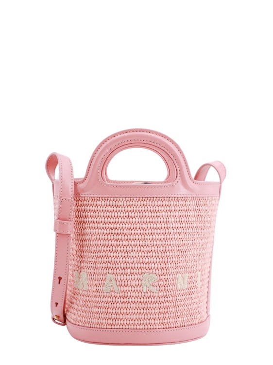 Marni Rafia And Lather Bucket Bag In Pink