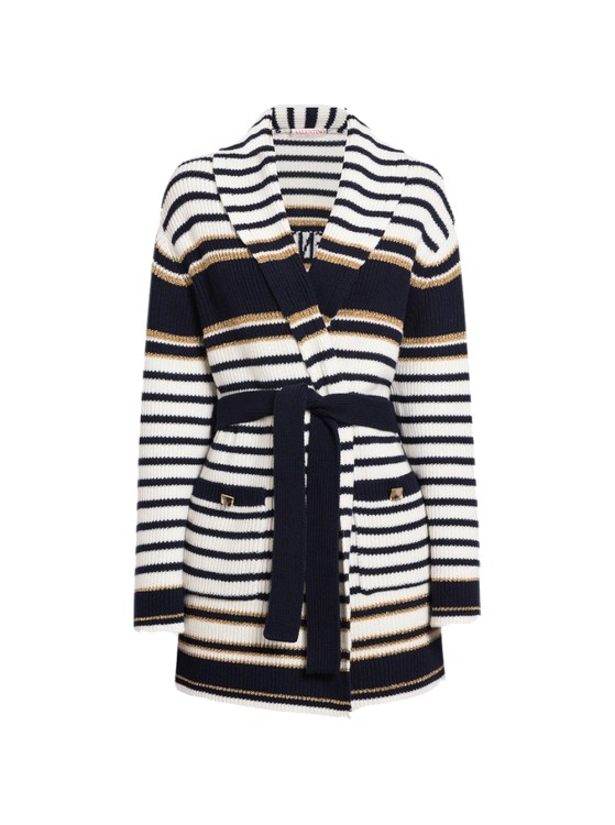 Valentino Stripped Knitted Cardi-coat In Grey