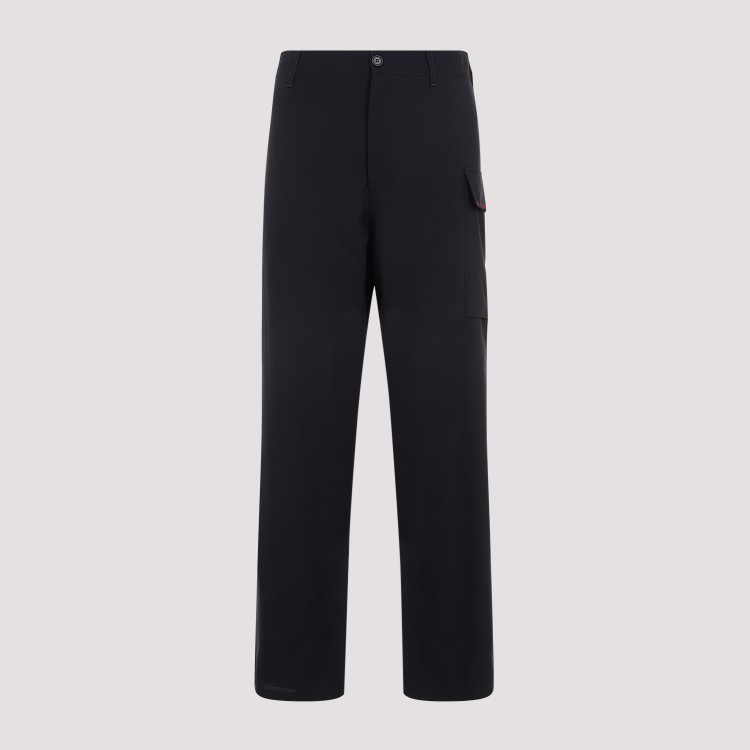 Marni Deep Blue Tropical Wool Trousers With Drawstring Waist In Black
