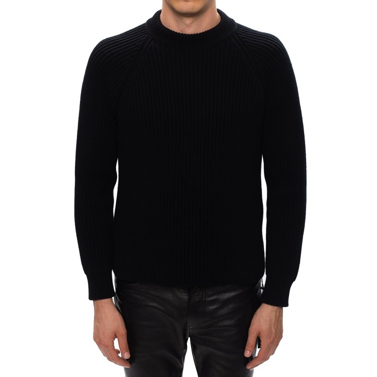 Shop Saint Laurent Wool Rib-knit Sweater In Black