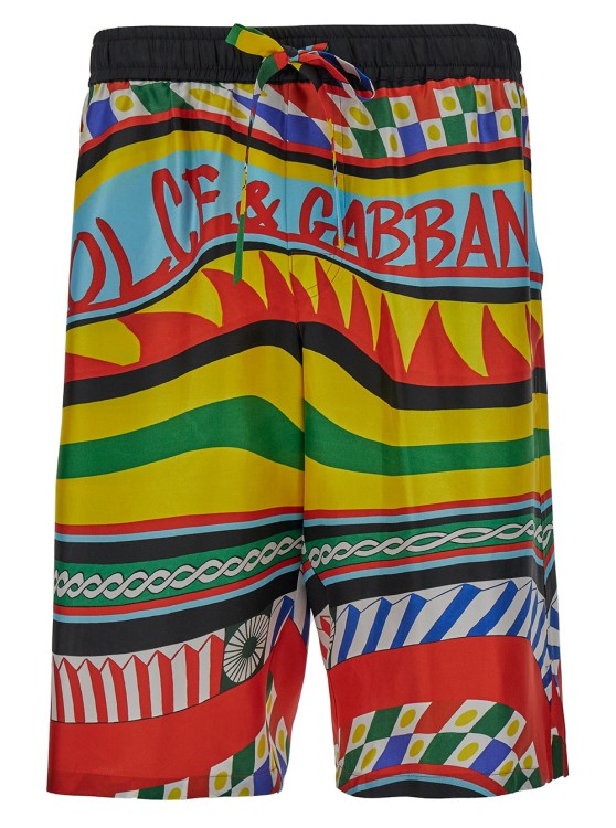 Shop Dolce & Gabbana Multicolor Shorts With All-over Carretto Print In Silk