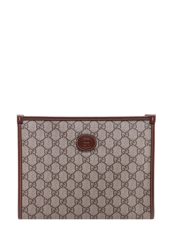 Shop Gucci Gg Supreme Fabric And Leather Beauty Case In Grey