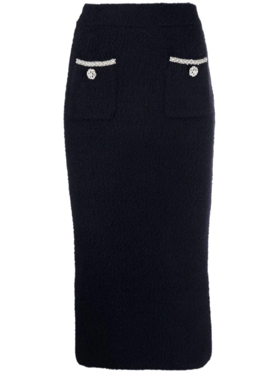 Self-portrait Navy Blue  Soft Knit Midi Skirt