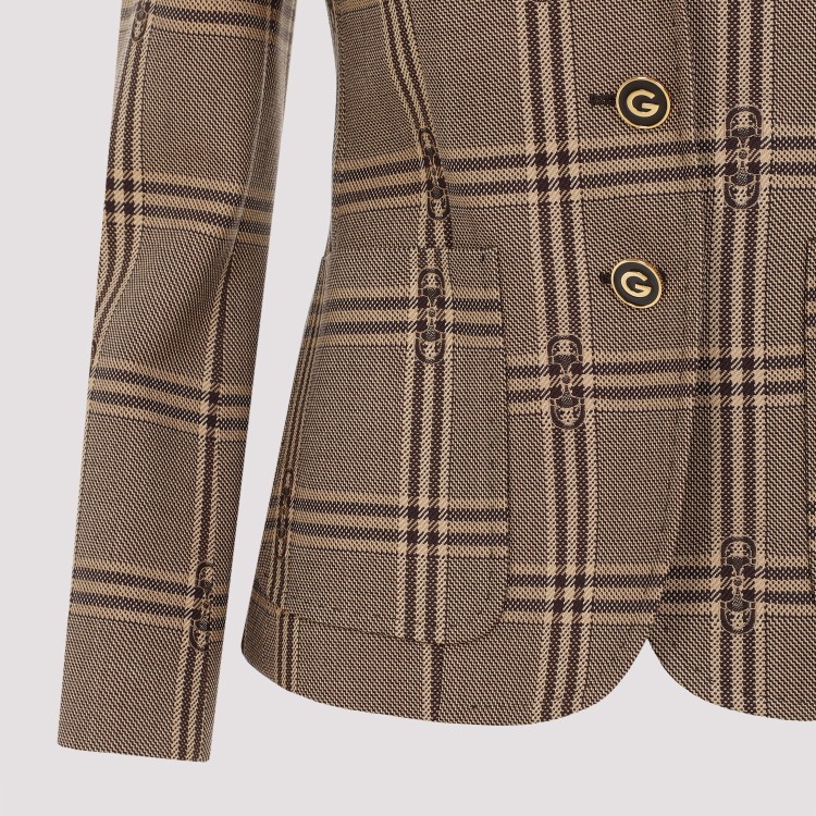 Shop Gucci Horsebit Check Beige Brown Wool Jacket