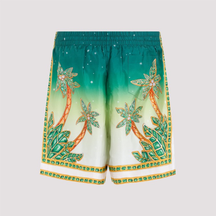 Shop Casablanca Joyaux D'afrique Multicolor Silk Shorts In Blue