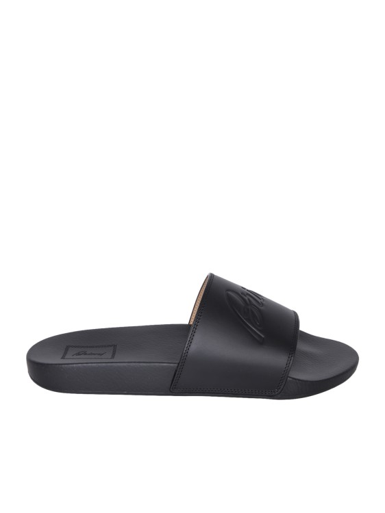 Shop Brioni Leather Slides By  In Grey