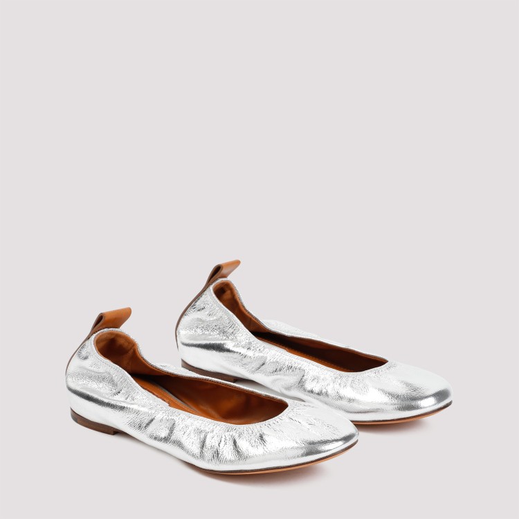 Shop Lanvin Silver Goatskin Ballerina In White