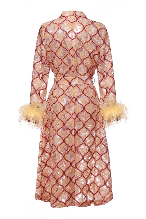 Shop Andreeva Peach Coat № 23 With Detachable Feathers Cuffs In Pink