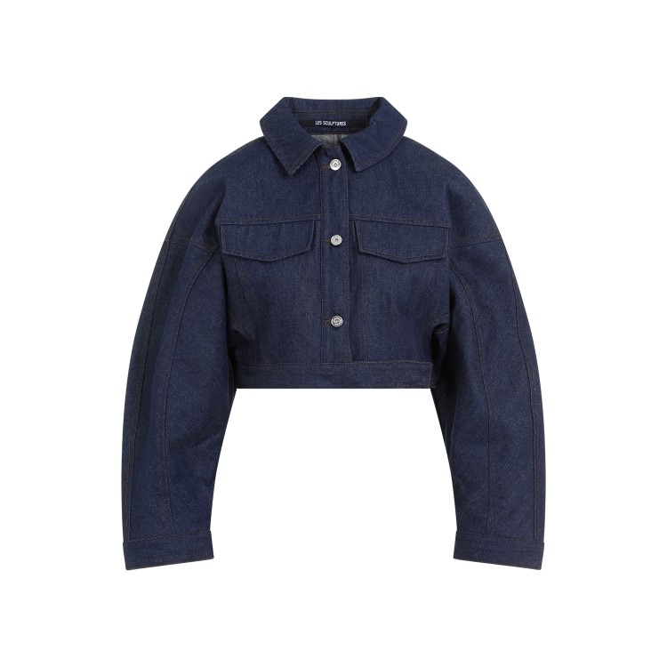 Shop Jacquemus La Veste De-nimes Obra Navy Brown Regenerative Cotton Jacket In Blue