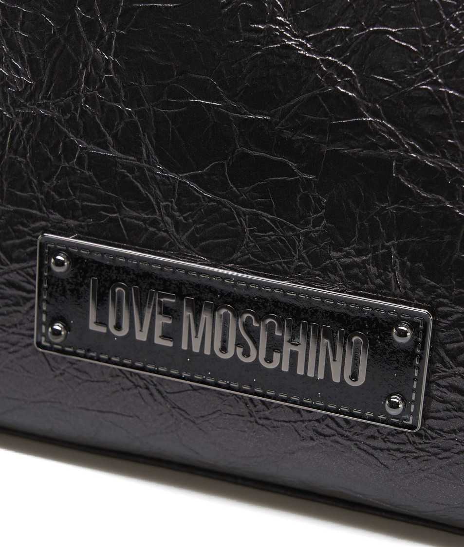 Love Moschino Medium Laminated Shopper Bag In Black