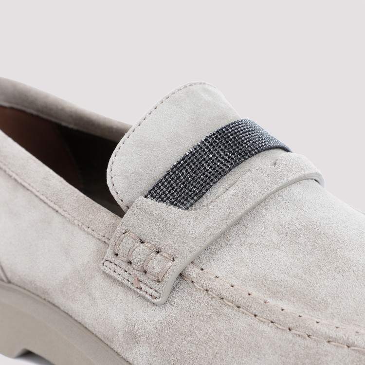 Shop Brunello Cucinelli Ice Suede Loafers In Grey