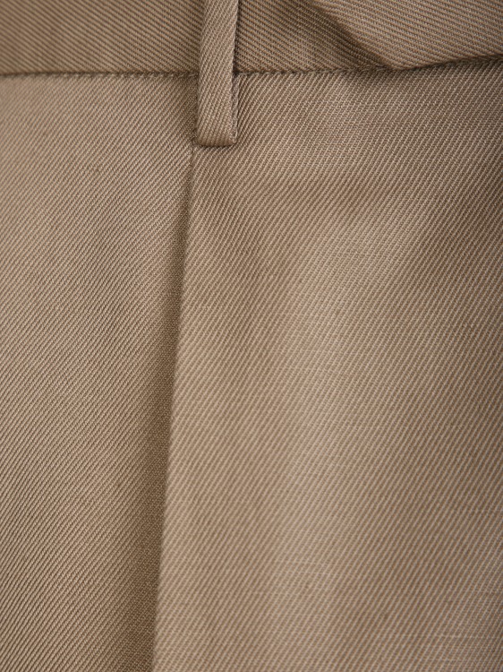 Shop Dell'oglio Dark Beige Linen/cotton Blend Trousers In Brown
