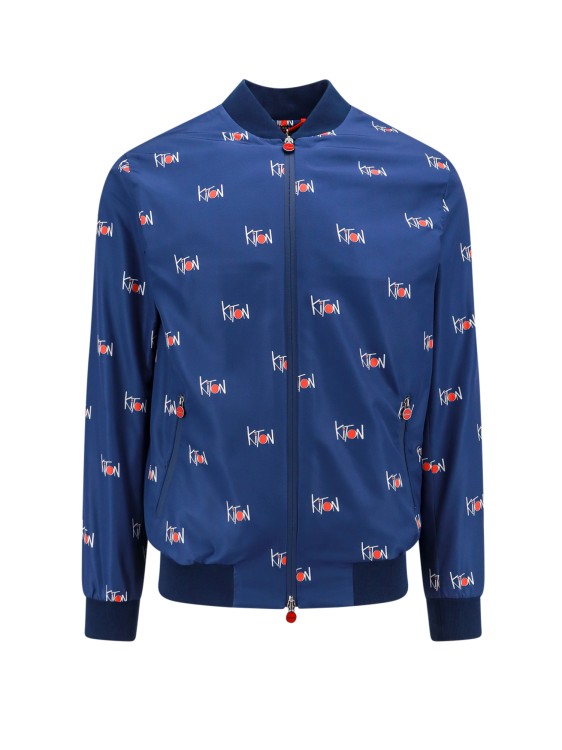 Shop Kiton Nylon Jacket With All-over Logo Print In Blue