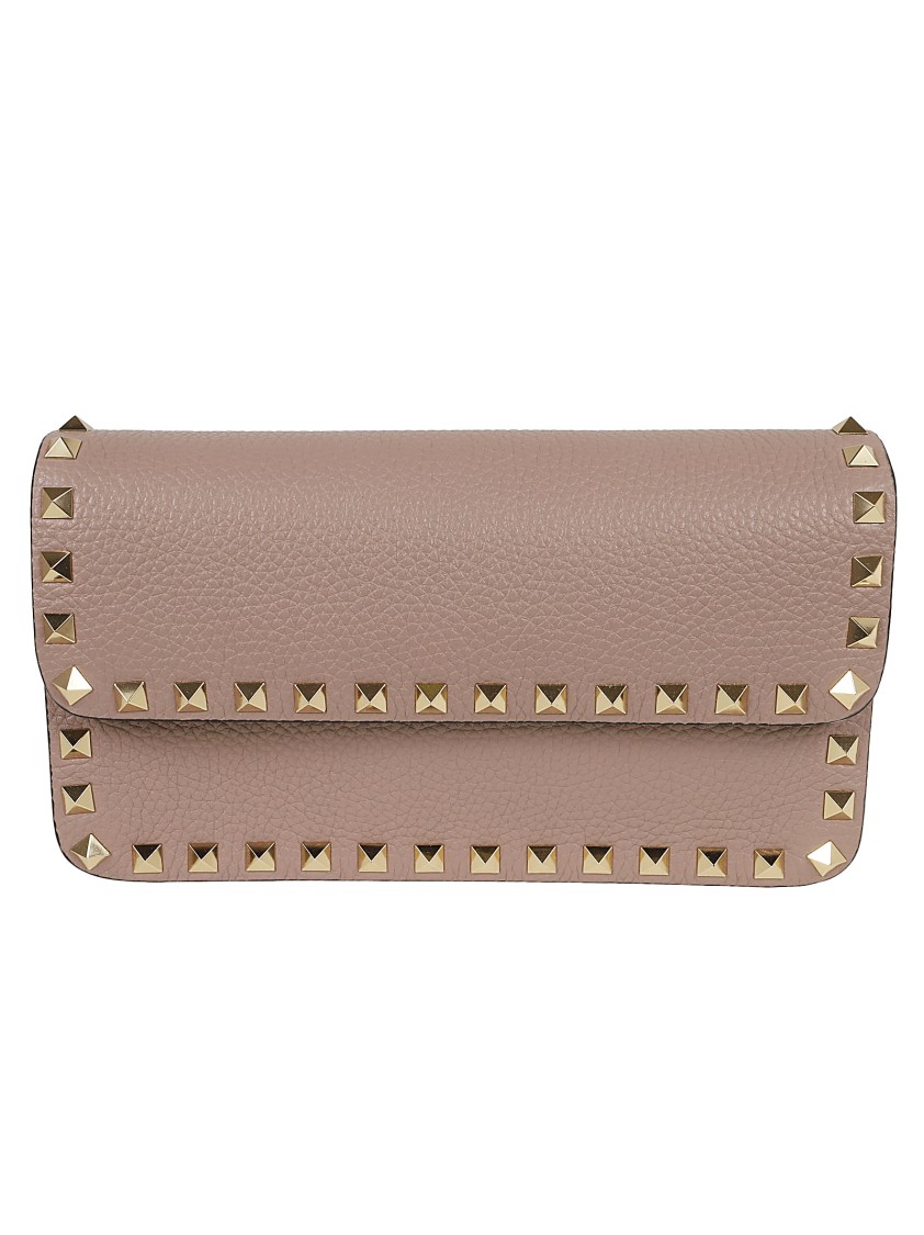 Valentino Wallet W/strap Rockstud Platinum Studs In Neutrals
