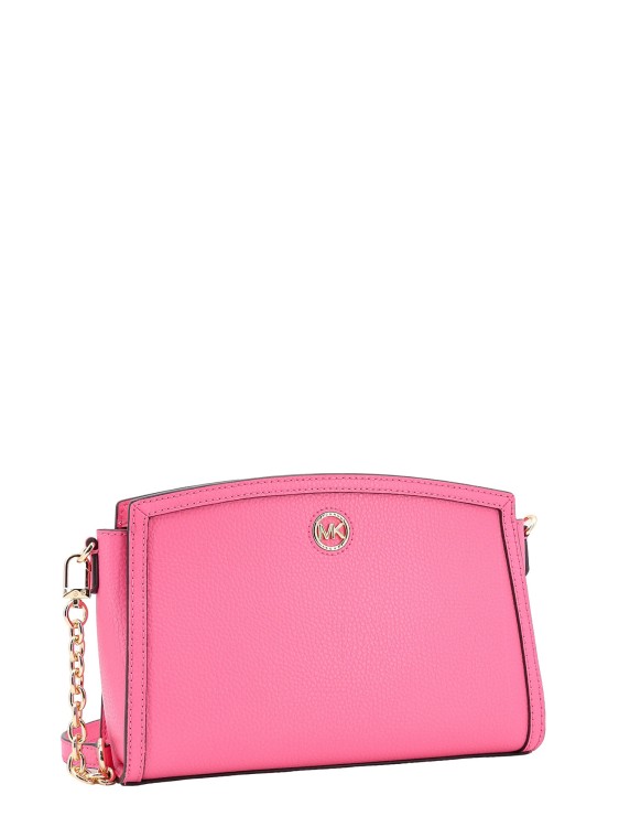 Shop Michael Kors Leather Shoulder Bag With Metal Monogram In Pink