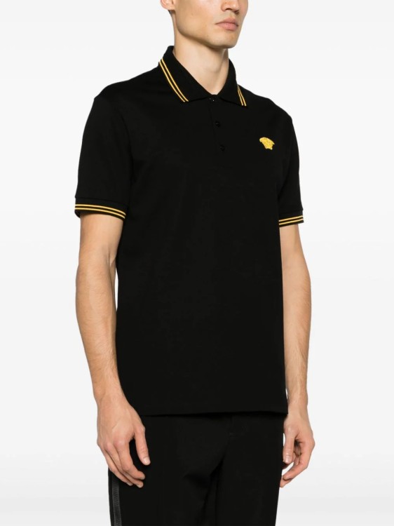 Shop Versace Black/yellow Medusa Polo Shirt