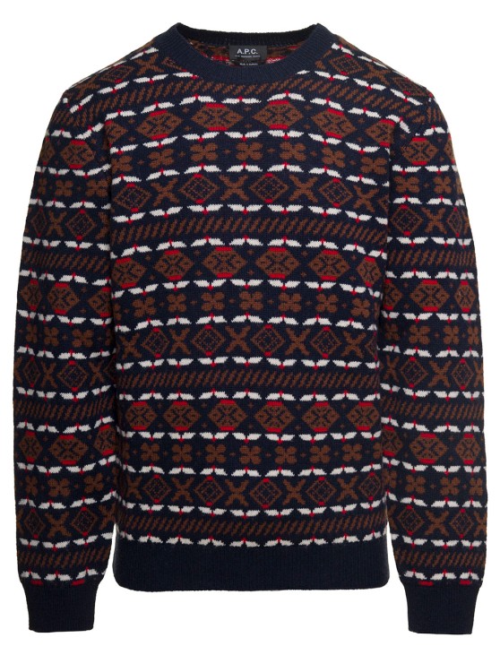 Shop Apc John' Multicolor Crewneck Sweater With Intarsia Knit In Wool In Black