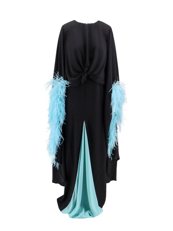 Shop Nervi Long Dress With Natural Feathers Detail In Black