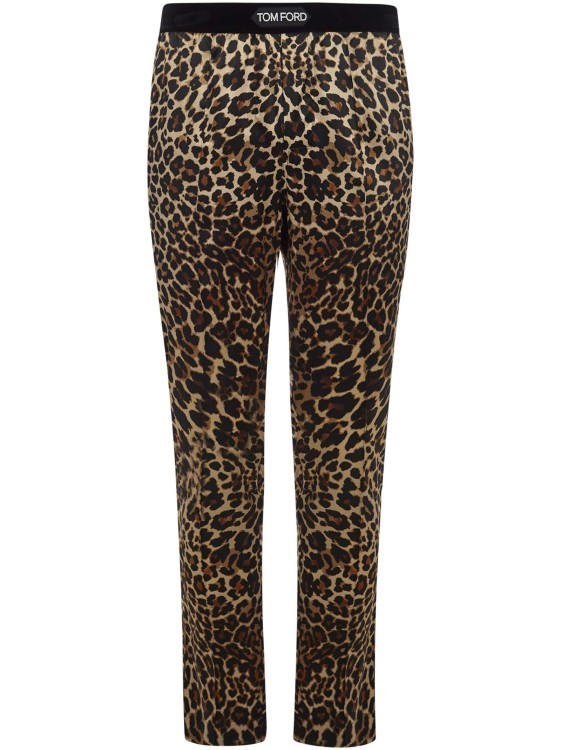 Tom Ford Beige Leopard Silk Night Pants In Black