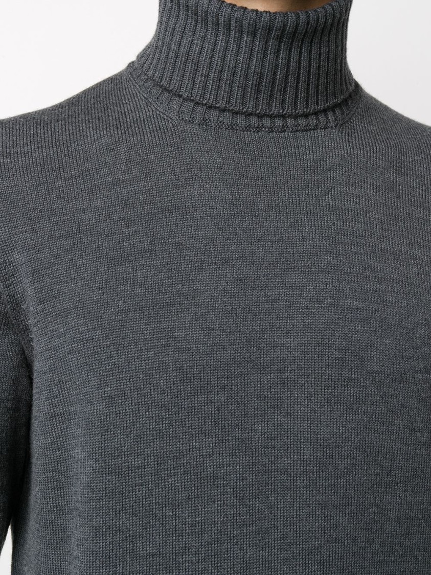 Drumohr Merino Wool Turtleneck Sweater With Ribbed Detailing And Versatile Fit In Grey