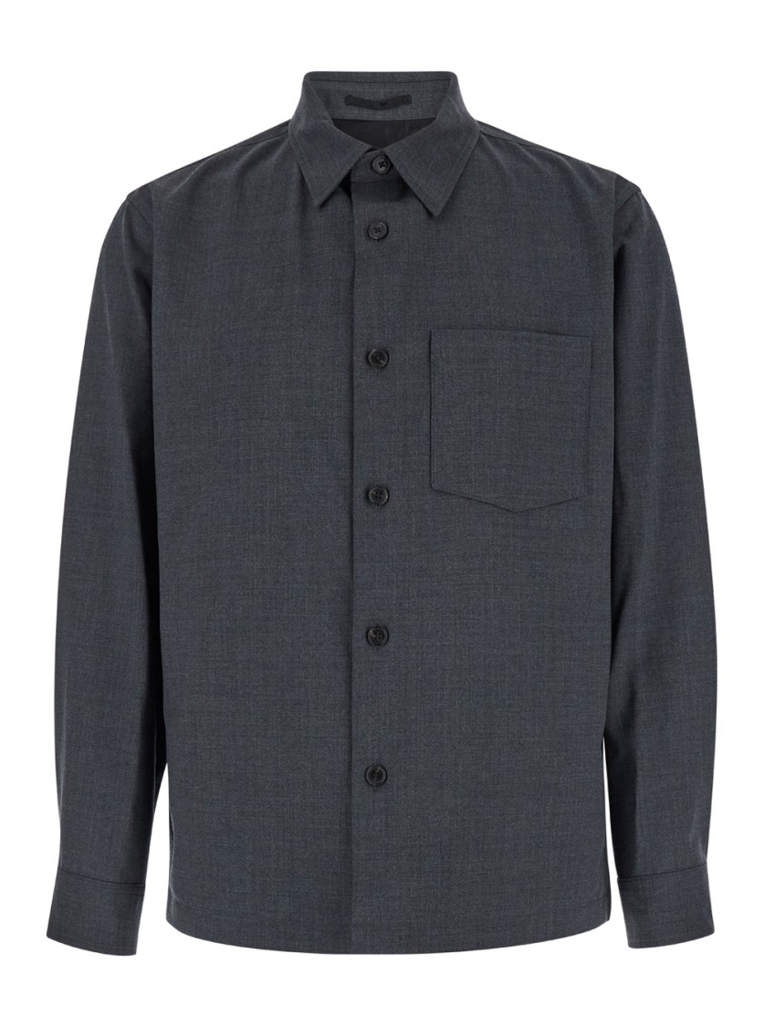 Theory Grey Overshirt With Patch Pocket In Wool Man In Grey