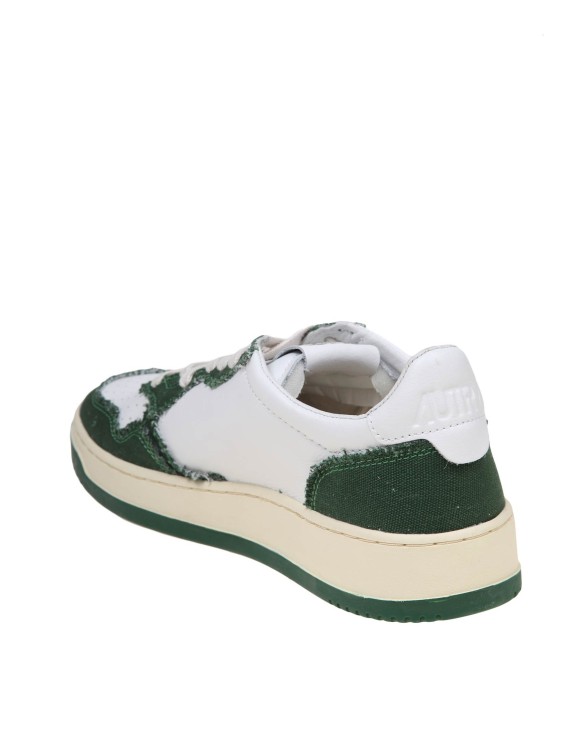 Shop Autry Sneakers In White And Green Leather And Canvas In Grey